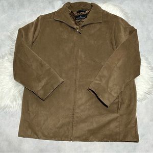 London Fog All Weather Brown Suede Zip Up Coat Size Large